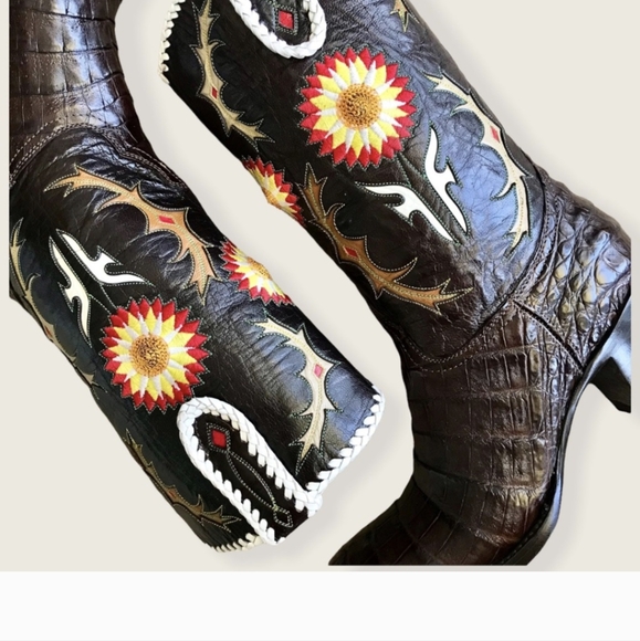 RARE Frye LIMITED EDITION Jennifer Estes Floral Crocodile Leather Cowboy Boot - Picture 9 of 9